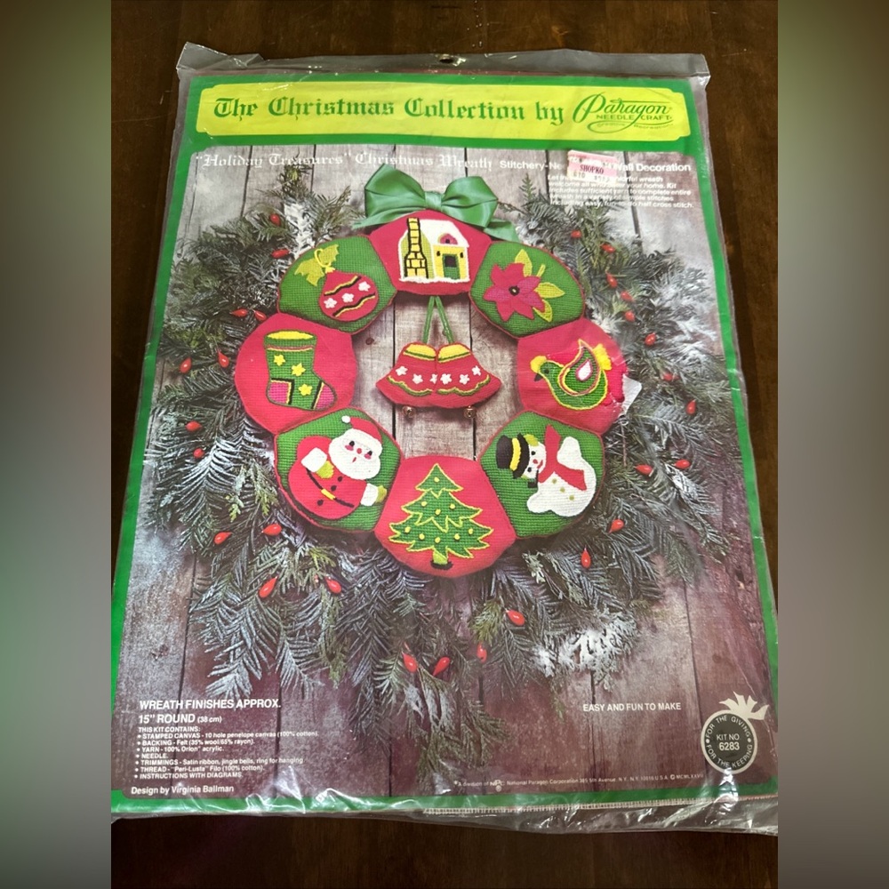 VTG Paragon Needle Craft Stitch 6283 Christmas Collection Holiday Wreath 🎄🎄